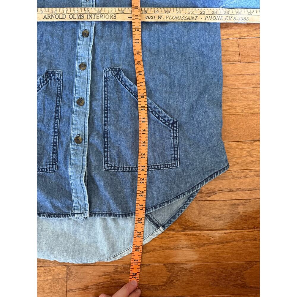 Free People | Bohemian Western Denim Colorblock Patchwork Style Star Button Up - Picture 12 of 13
